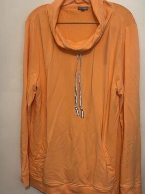 Talbots Peach-Orange Cowl Neck Pullover with Striped Drawstring